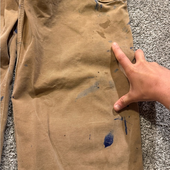 Carhartt Double Knee Bib Overalls Mens 40x32* BRN Canvas Workwear Paint Splatter - Picture 14 of 16